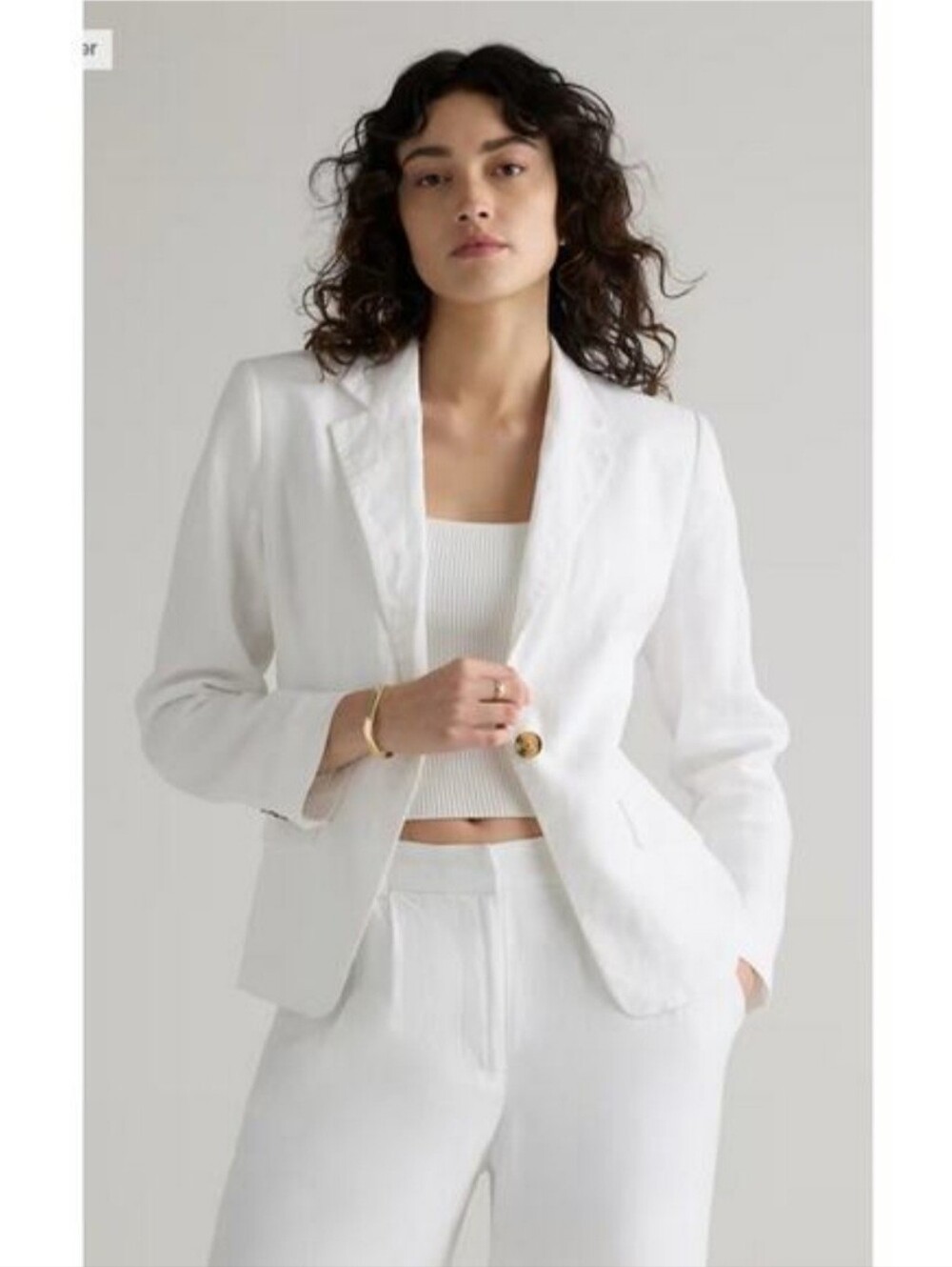 100% European Linen Structured Blazer White Size M